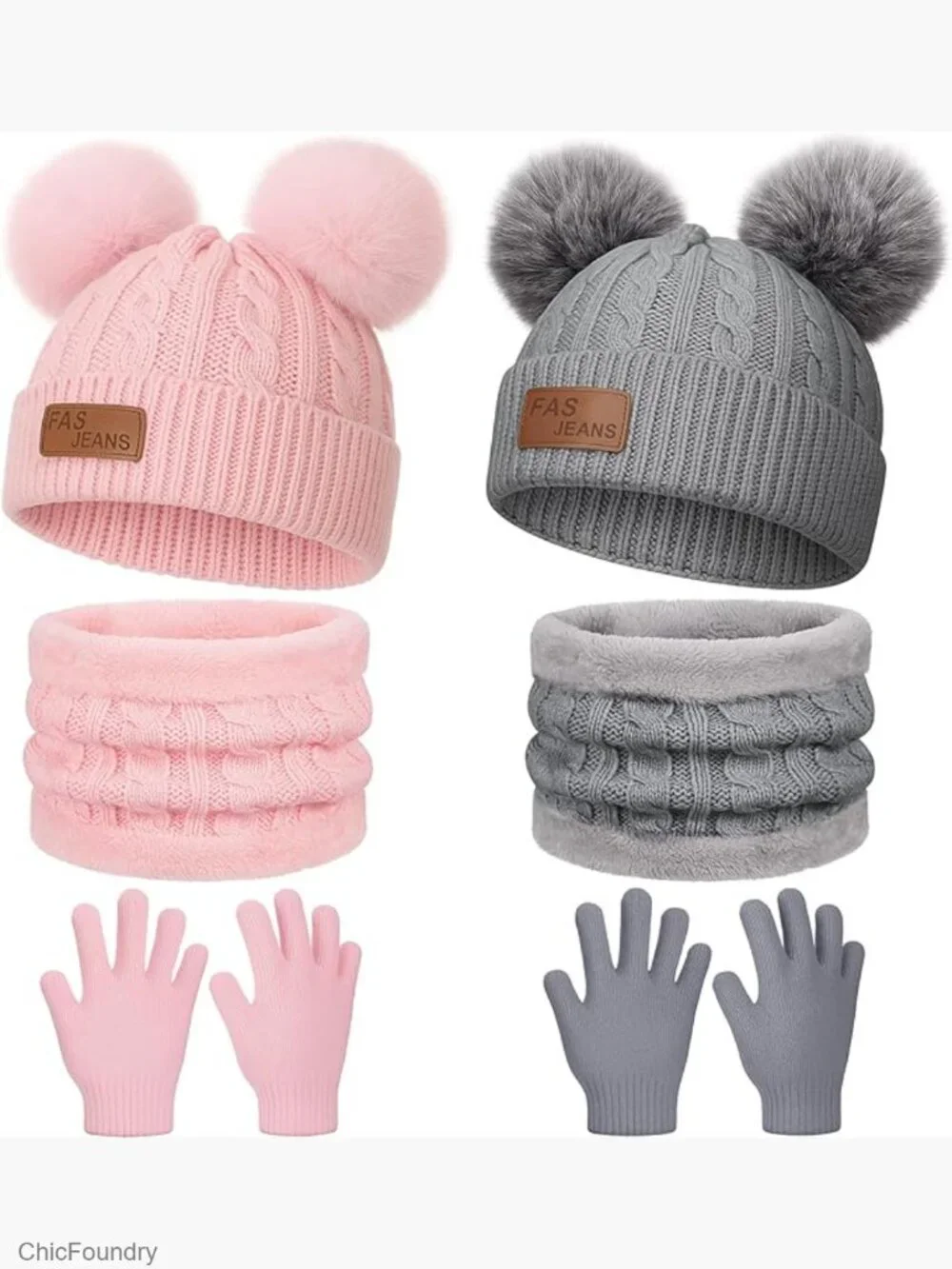2-Piece Kids Winter Hat Scarf Gloves Set Toddler Knit Set